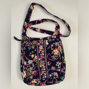 VERA BRADLEY Ribbons Messenger Quilted Bag Purse Navy Floral